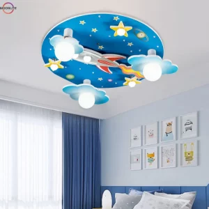 Plafonnier LED bois acrylique fusée espace chambre enfant design moderne luminaire décoratif éclairage coloré économique Plafonnier LED bois acrylique fusée espace chambre enfant design moderne luminaire décoratif éclairage coloré économique