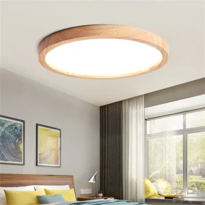 Plafonnier LED bois clair design nordique moderne style scandinave éclairage chaleureux chambre salon balcon économique élégant
