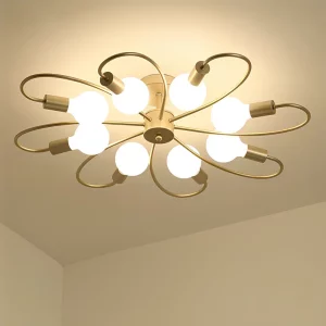 Plafonnier métal doré design moderne floral éclairage salon chambre principale suspendu lumière créative élégance chaleureuse décoratif