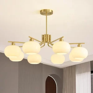 Plafonnier moderne design épuré verre opale métal doré lumière douce salon chambre salle à manger décor élégant économique