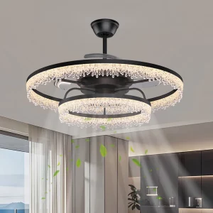 Plafonnier moderne luminaire LED design contemporain éclairage élégant chambre salon salle à manger ventilation intégrée style noir métal cristal lumière chaleureuse Plafonnier moderne luminaire LED design contemporain éclairage élégant chambre salon salle à manger ventilation intégrée style noir métal cristal lumière chaleureuse