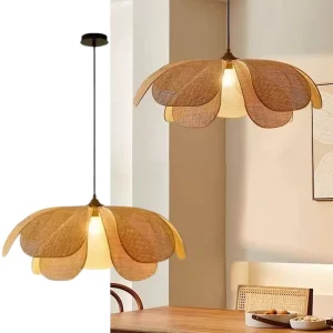 Suspension en rotin tressé design scandinave luminaire chambre salle à manger éclairage naturel chaleureux économique
