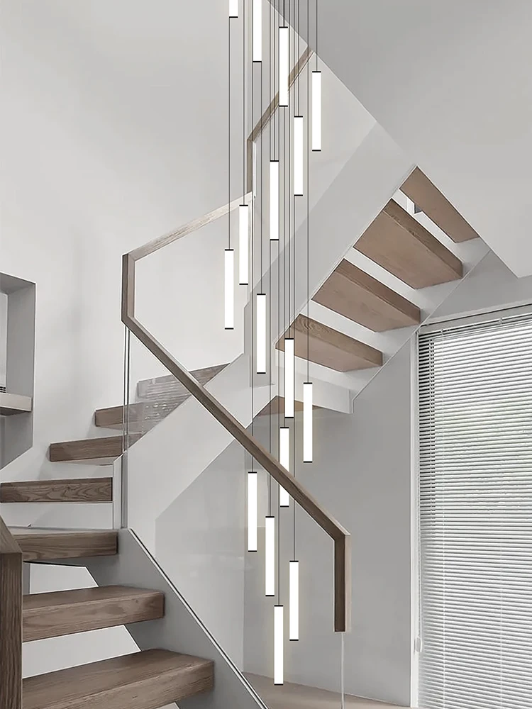 Suspension métal et verre design moderne épuré lumières douces économie d’énergie décoration intérieure haut plafond cascade haute qualité
