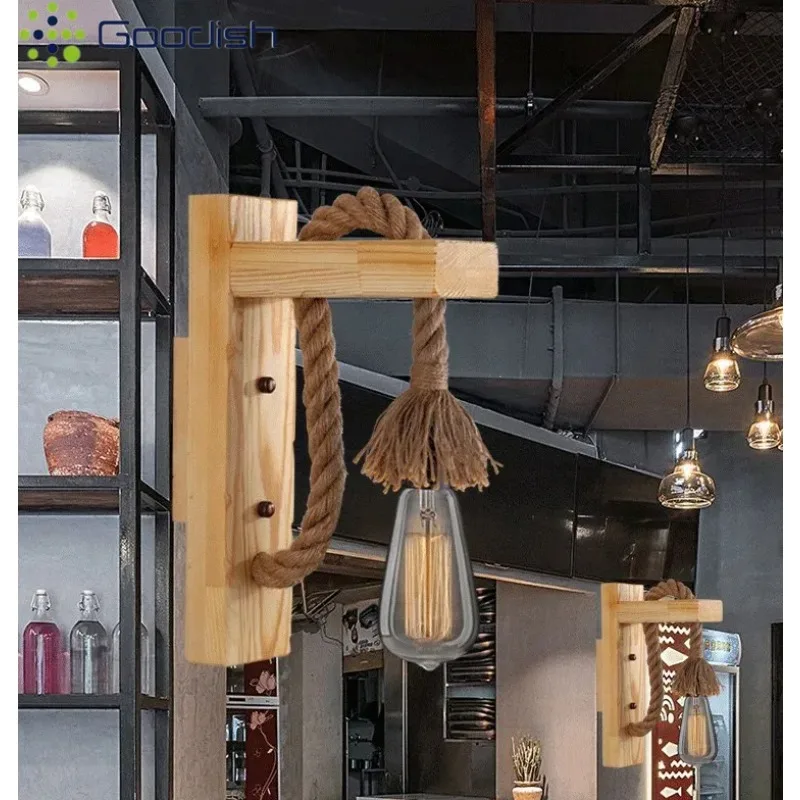 Lampe murale bois naturel style industriel corde jute lumière LED éclairage intérieur chaleureux décoration maison salon chambre économies d’énergie