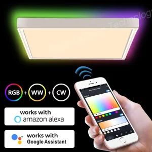 Plafonnier LED intelligent RGB Wi-Fi contrôle vocal Alexa Google Assistant design moderne minimaliste éclairage adaptable salon chambre bureau
