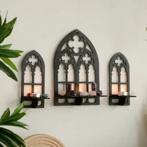 Applique murale gothique métal noir cristal ogive éclairage bougie déco romantique salon chambre