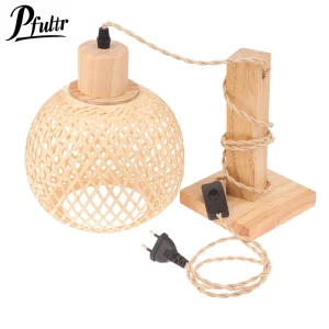 Suspension en bois naturel design scandinave luminaire tressé en rotin salle à manger chambre éclairage intérieur moderne