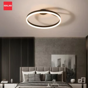 Plafonnier LED circulaire design minimaliste nordique noir acrylique lumière diffuse chambre salon éclairage moderne économie énergie