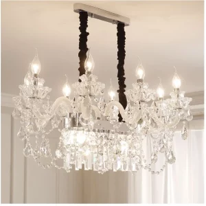 Lustre en cristal rectangulaire design classique baroque éclairage élégant salle à manger salon luxury lumière chaleureuse filament ampoules E14