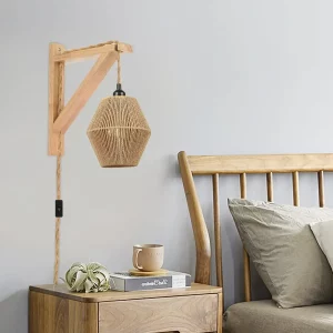 Applique murale en bois et corde design vintage éclairage doux chambre salon décor naturel élégant économie d’énergie