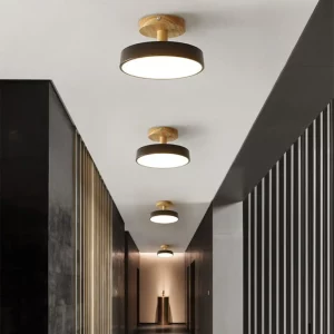 Plafonnier LED bois naturel design nordique moderne éclairage chaleureux salle à manger couloir bureau minimaliste élégant économique