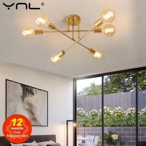 Plafonnier LED métal doré design industriel moderne éclairage salon salle à manger lumière chaleureuse économique élégant
