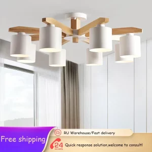 Plafonnier en bois naturel design scandinave moderne lumière chaleureuse éclairage élégant pour chambre salle à manger salon