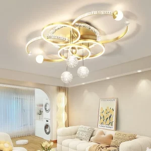Plafonnier moderne LED cristal métal doré design luxueux salon salle à manger éclairage élégant lumière douce homogène