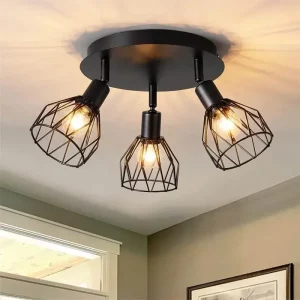 Plafonnier Industriel Cage Métal LED Éclairage Chaleureux Économique Salon Chambre Nikà