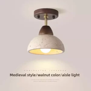 Plafonnier bois noyer style japonais Wabi-Sabi design minimaliste LED éclairage chaleureux couloir chambre salon deco intérieure moderne