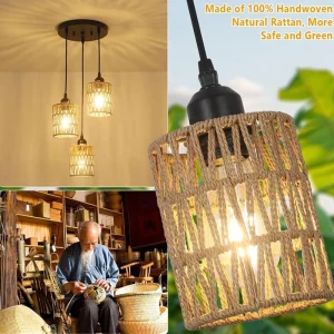 Suspension tissée main style bohème abat-jour rotin naturel 12x15cm décoration intérieure salon salle à manger éclairage artisanal lumière chaleureuse Suspension tissée main style bohème abat-jour rotin naturel 12x15cm décoration intérieure salon salle à manger éclairage artisanal lumière chaleureuse