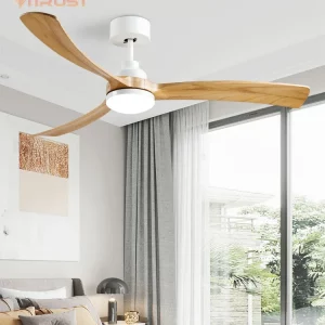 Plafonnier ventilateur bois clair design scandinave moderne LED éclairage intérieur extérieur salle à manger salon bureau élégance économique