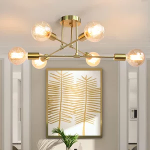 Plafonnier LED doré design industriel moderne six ampoules filament éclairage chaleureux salon salle à manger économie d’énergie élégance naturelle