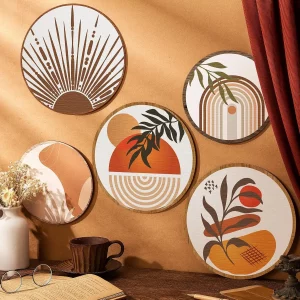 Décorations murales circulaires en bois design moderne minimaliste style bohème naturel salon chambre bureau cadeaux déco intérieure