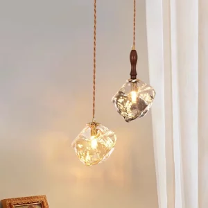 Suspension en verre et bois de noyer design moderne lumière chaleureuse salon chambre entrée salle à manger éclairage artistique Suspension en verre et bois de noyer design moderne lumière chaleureuse salon chambre entrée salle à manger éclairage artistique