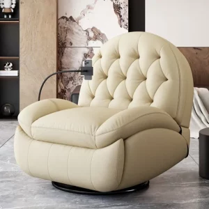 Fauteuil design minimaliste moderne en tissu beige crème base métal noire confortable relaxation salon chambre