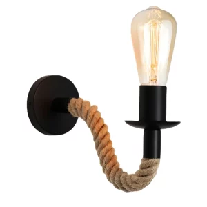 Applique murale corde chanvre métal noir design industriel rustique lumière chaleureuse chambre salon bureau déco intérieure éclairage moderne Applique murale corde chanvre métal noir design industriel rustique lumière chaleureuse chambre salon bureau déco intérieure éclairage moderne
