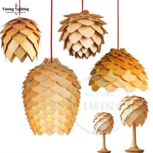 Pendule en bois LED design nordique moderne lampe suspendue écaillage pomme de pin salon chambre éclairage chaleureux économique élégant