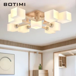 Plafonnier bois naturel cube verre design moderne nordique éclairage salon chambre cuisine bureau lumière diffuse élégance naturelle Plafonnier bois naturel cube verre design moderne nordique éclairage salon chambre cuisine bureau lumière diffuse élégance naturelle