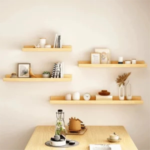 Étagère murale bois flottante minimaliste design scandinave épuré salle de bain chambre salon rangement décoratif support présentoir