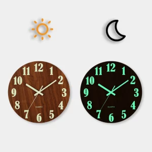 Horloge murale en bois design classique quartz lumière phosphorescente salon chambre bureau élégance naturelle horloge silencieuse