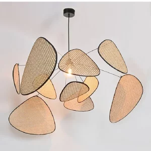 Suspension en métal et rotin design moderne nordique  éclairage chaleureux pour salon  chambre ou salle à manger  luminaire artisanal minimaliste