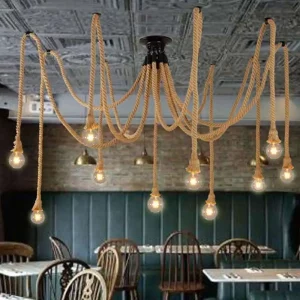 Suspension lamp with jute ropes industrial rustic design adjustable pendant lighting for living room dining area bohemian decor Suspension lamp with jute ropes industrial rustic design adjustable pendant lighting for living room dining area bohemian decor