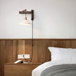 Applique murale bois et métal style japonais éclairage chaleureux chambre salon lampe de chevet moderne design scandinave luminaire élégant économies d’énergie