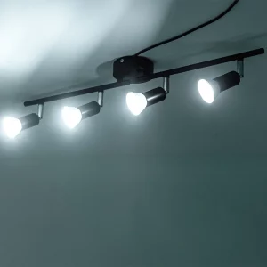 Plafonnier LED métal moderne minimaliste 4 têtes noir et métal argenté éclairage réglable salon cuisine bureau lumière moderne économique élégant