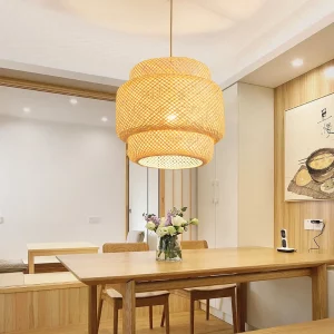 Suspension en bambou LED design scandinave moderne lumière chaleureuse salon chambre éclairage naturel élégant