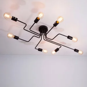 Plafonnier métal design industriel moderne 8 têtes lumière chaude salle à manger salon décoration nordique épuré élégant économie d’énergie