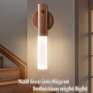 Lampe murale LED en bois naturel  design scandinave  capteur de mouvement  éclairage économe et chaleureux