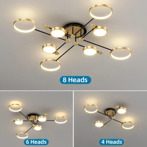 Plafonnier moderne suspendu métal noir doré lumière LED design minimaliste style contemporain salon chambre salle à manger éclairage chaleureux dimmable économies d’énergie