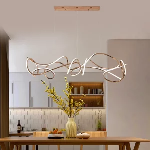 Suspension en métal finition bois naturel design moderne scandinave éclairage intérieur salon salle à manger élégant économique LED Suspension en métal finition bois naturel design moderne scandinave éclairage intérieur salon salle à manger élégant économique LED