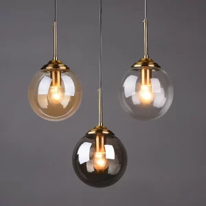 Suspension LED en verre et métal doré design moderne vintage éclairage chaleureux salon salle à manger hôtel hall