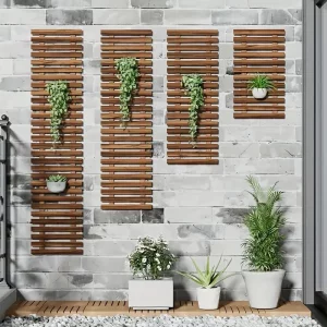 Panneau mural décoratif en bambou naturel pour plantes  décoration murale intérieur extérieur style scandinave moderne épuré balcon patio salon