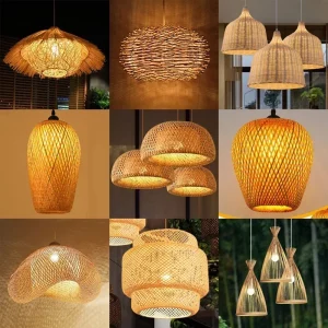 Suspension en bambou et rotin design bohème naturel lumière chaleureuse salon salle à manger décoration intérieure