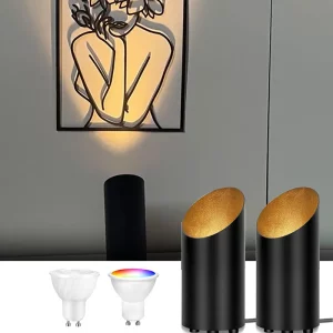 Applique murale et lampe de table métal noir doré design moderne minimaliste éclairage multicolore ambiant