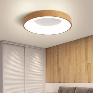 Plafonnier LED en bois naturel design scandinave nordique moderne lumière chaleureuse salon chambre cuisine éclairage décoratif