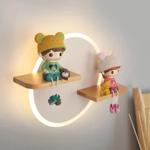 Applique murale en bois naturel LED design moderne chambre d’enfant décoration luminaire personnages licorne éclairage nocturne sécuritaire économique