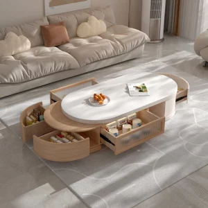 Table basse design moderne en bois clair style minimaliste rangement intégré salon élégant Table basse design moderne en bois clair style minimaliste rangement intégré salon élégant