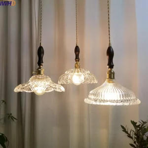 Suspension en bois et verre design vintage nordique moderne pour salle à manger salon cuisine éclairage chaleureux économique élégant