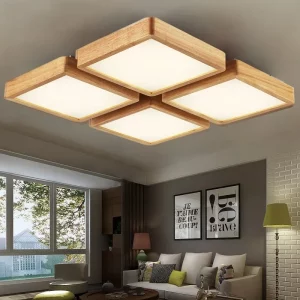 Plafonnier LED bois clair design scandinave moderne nordique éclairage salon chambre bureau lumière chaleureuse économique élégant