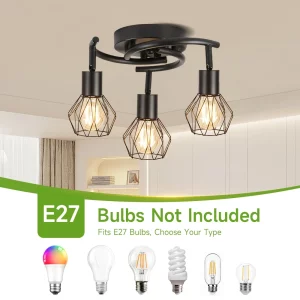 Plafonnier métal cage vintage E27 multi têtes luminaire industriel moderne salon cuisine éclairage chaleureux déco intérieure élégant Plafonnier métal cage vintage E27 multi têtes luminaire industriel moderne salon cuisine éclairage chaleureux déco intérieure élégant